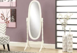 Miroir - 59"H, bois massif ovale sur pied blanc antique - Monarch