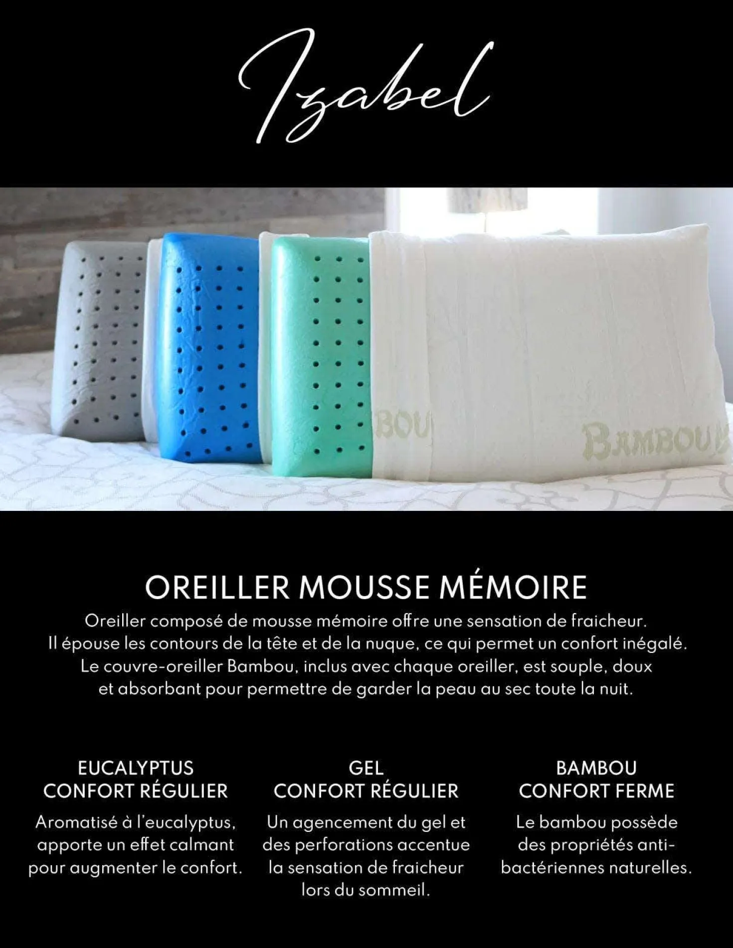 Oreiller mousse mémoire avec eucalyptus