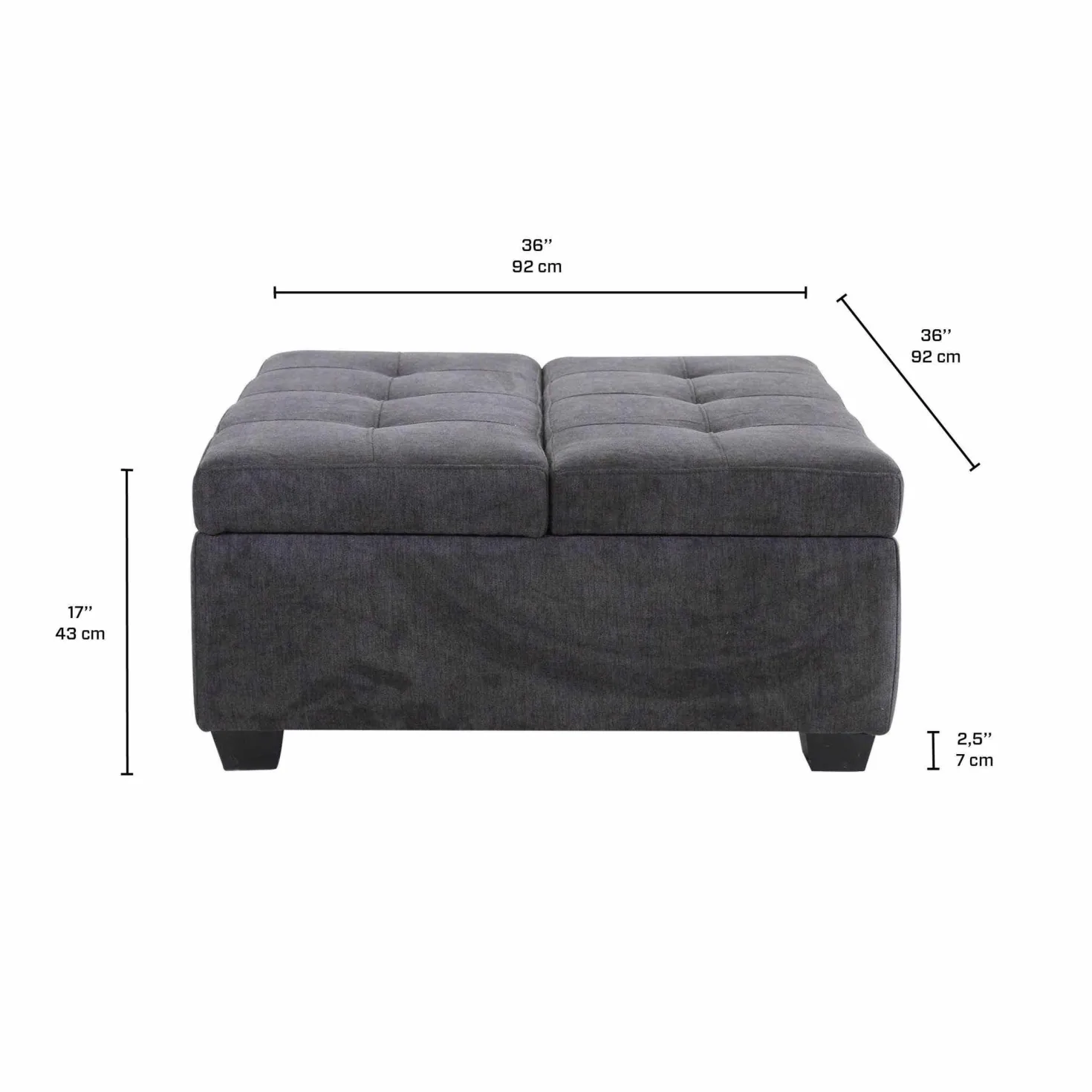 Ottoman avec rangement - gris charbon
