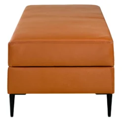 Ottoman en cuir véritable avec rangement - cognac