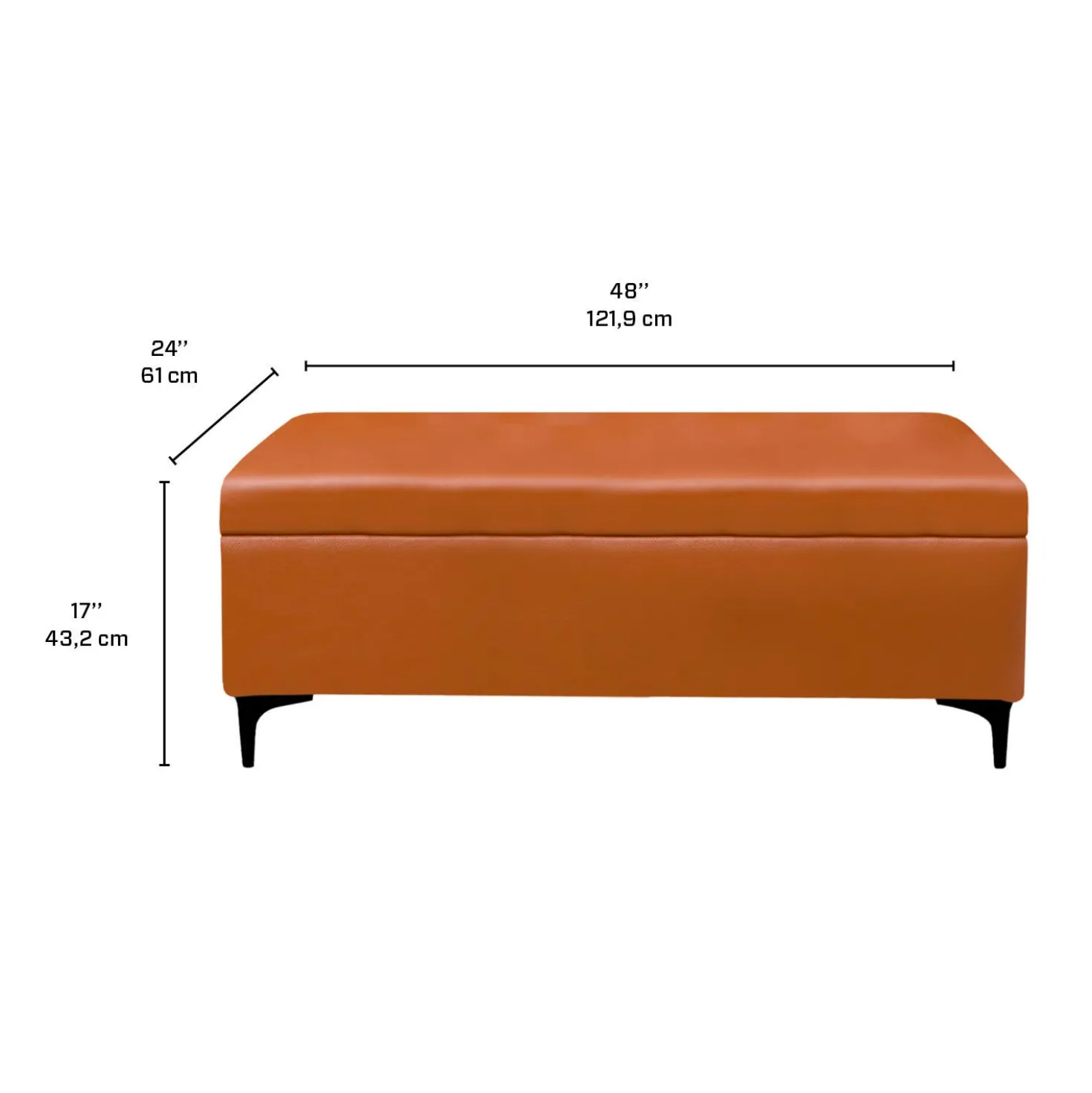 Ottoman en cuir véritable avec rangement - cognac