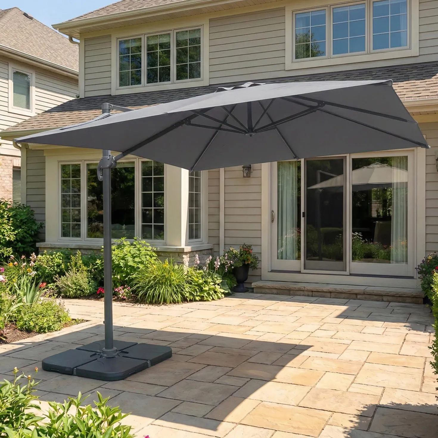 Parasol à mât déporté inclinable et rotatif 360° avec base - 10 pi