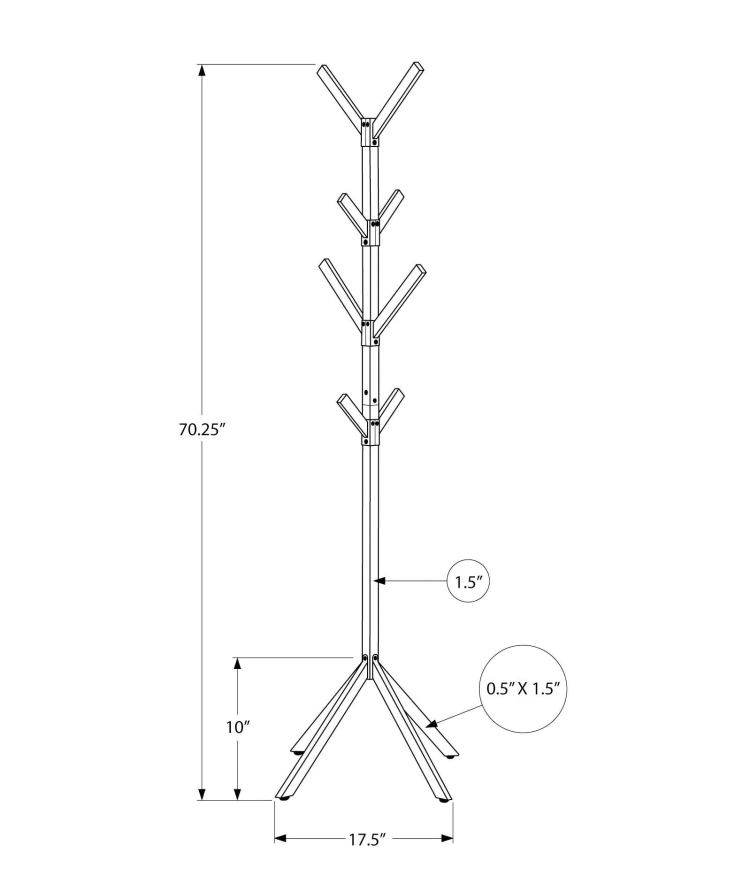 Patère sur pied - 70"H, métal argent