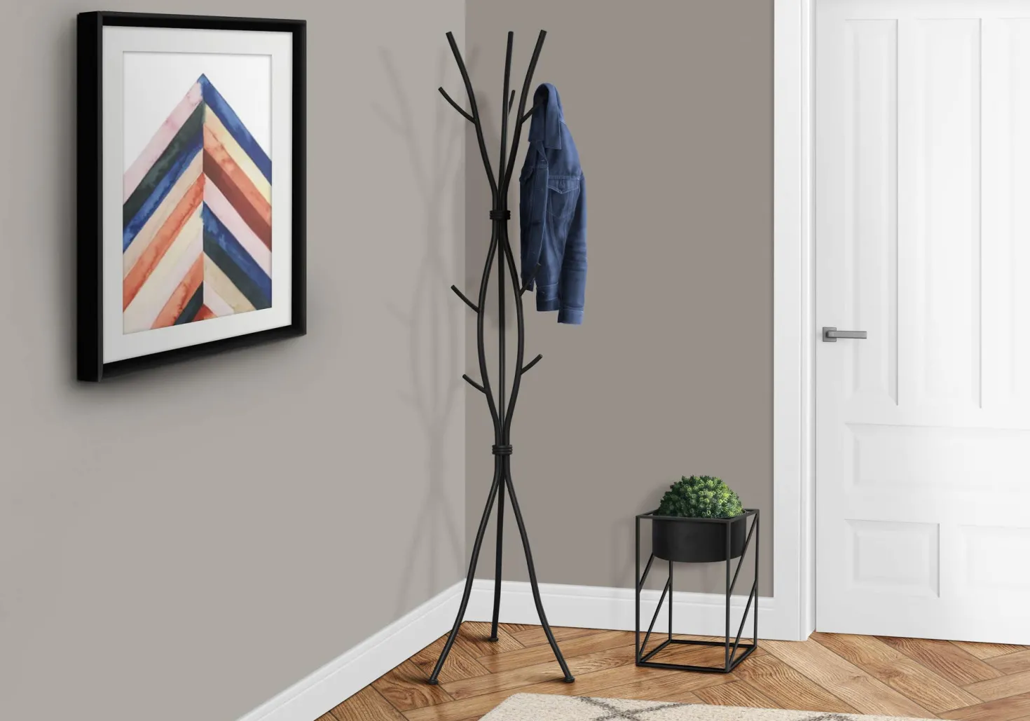Patère sur pied - 74"H, métal martele noir