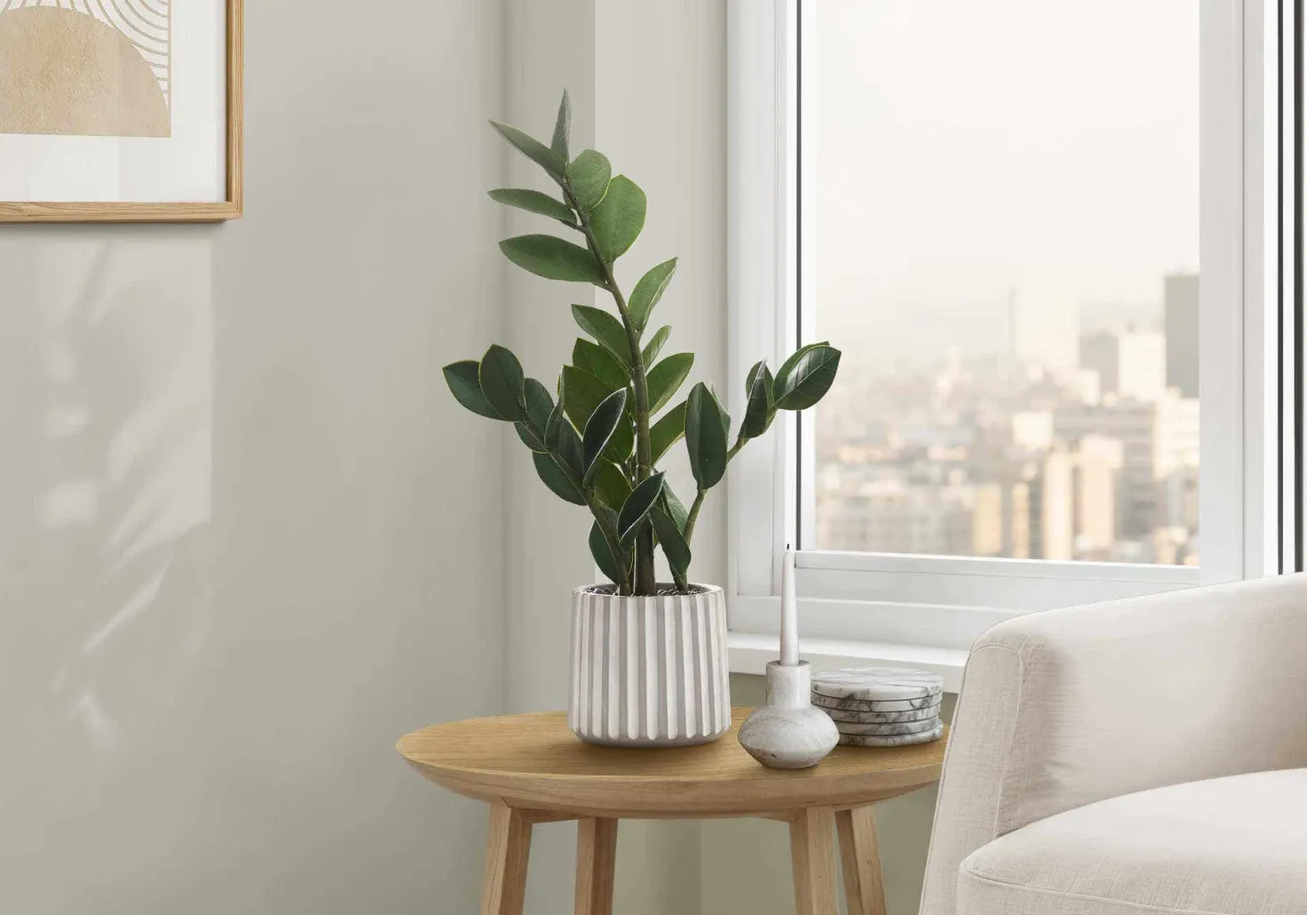 Plante artificielle - 20"H, zz intérieur pot ciment 5"