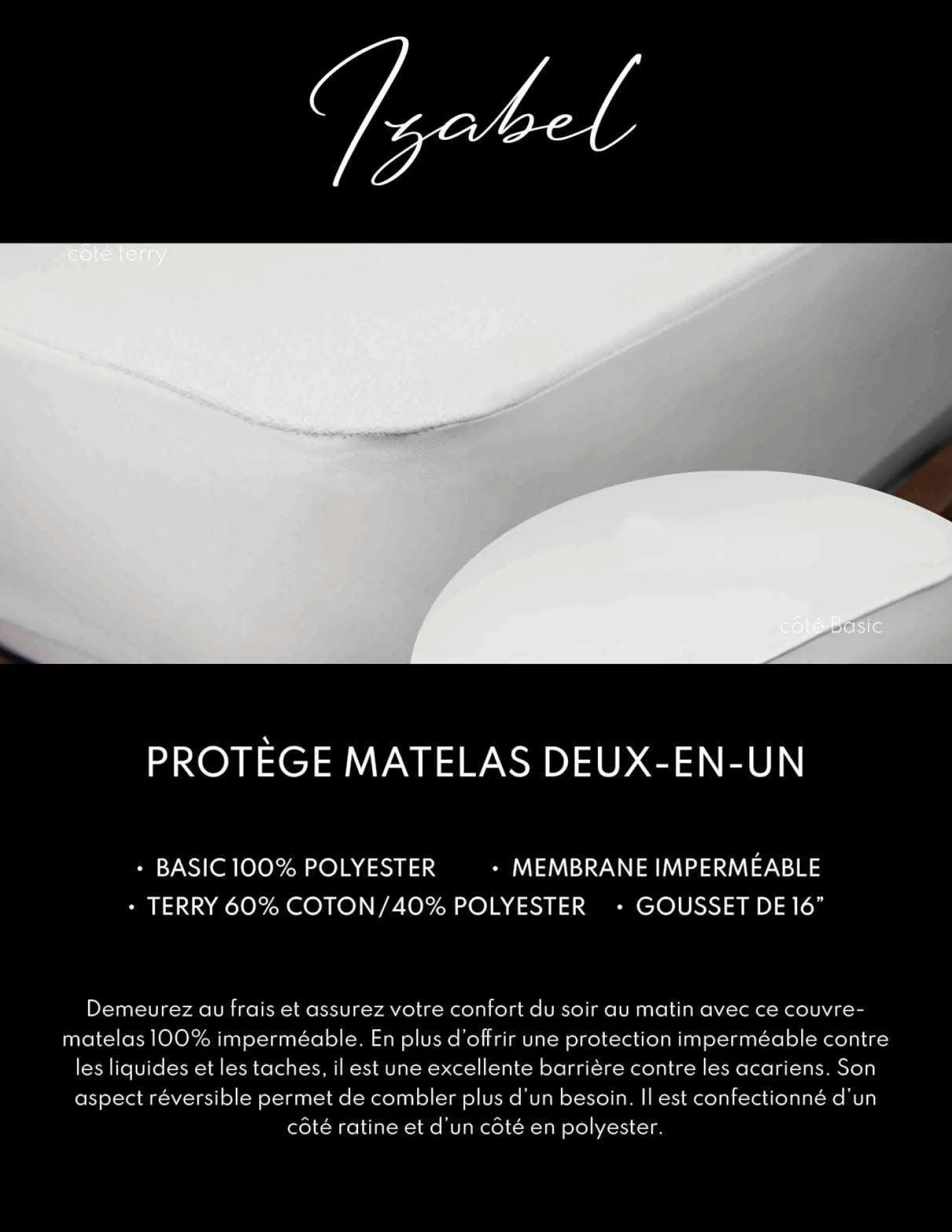 Protège-matelas imperméable et réversible queen