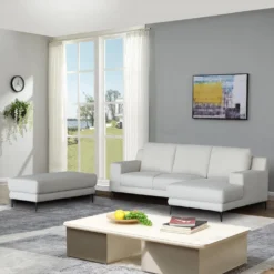 Sectionnel avec chaise longue à droite et ottoman - beige