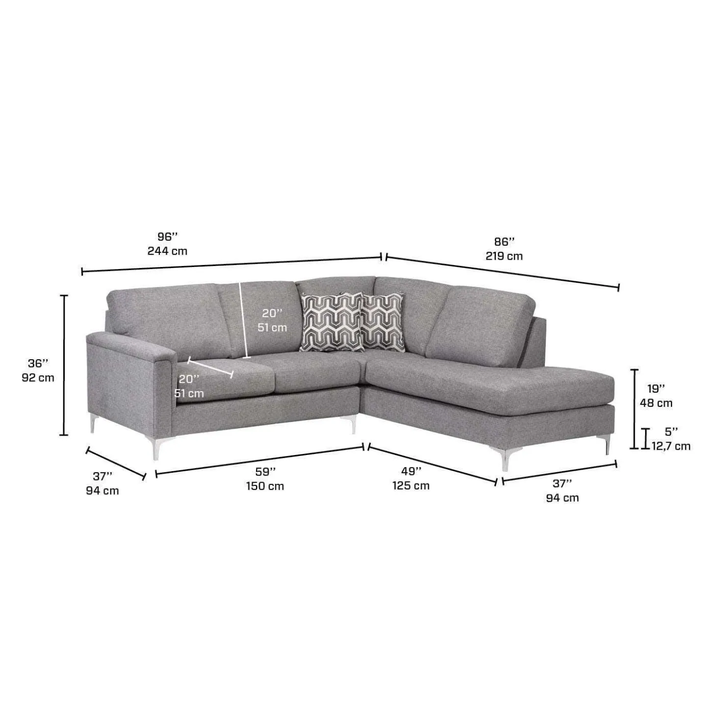 Sectionnel avec chaise longue à droite