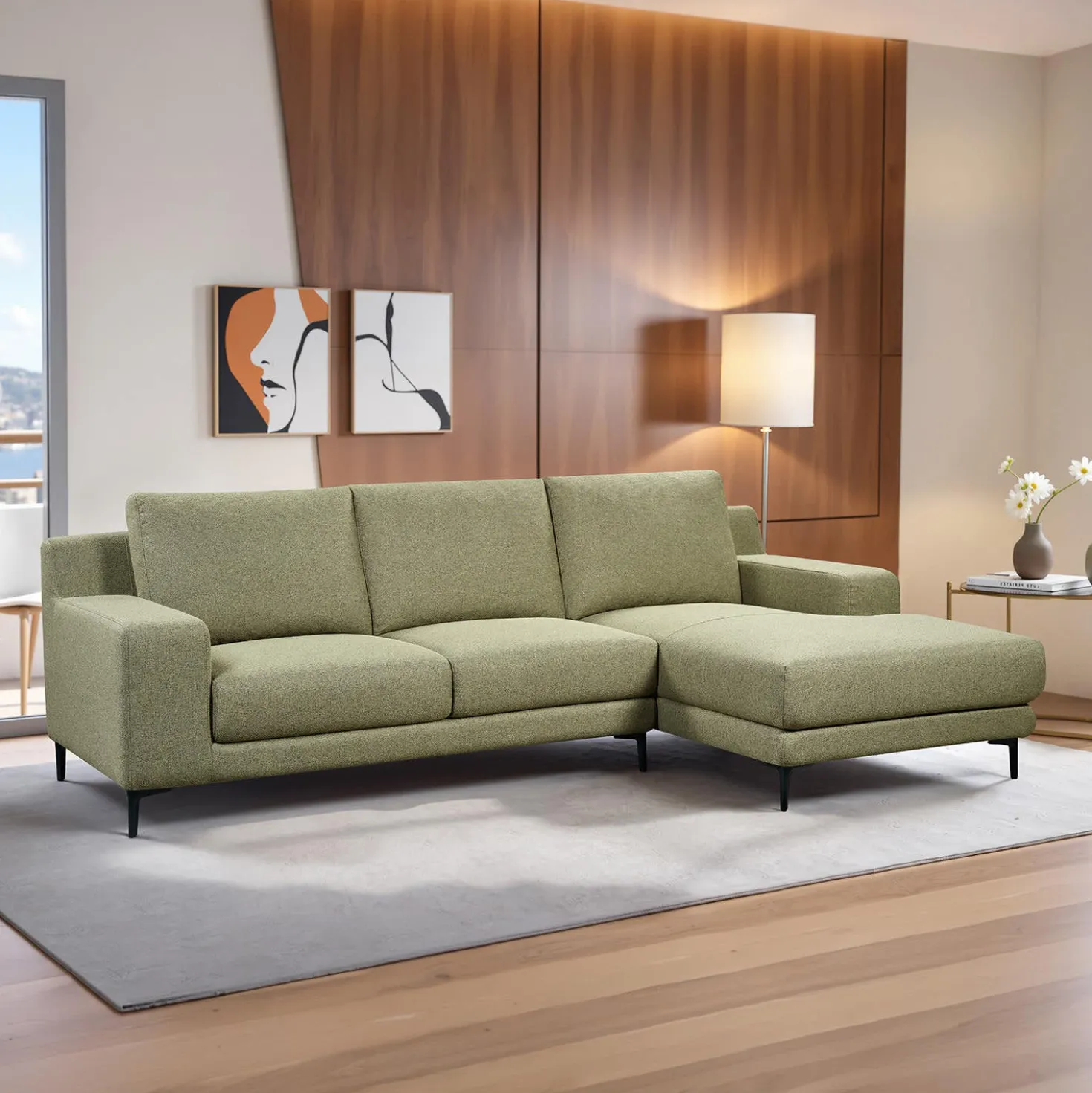 Sectionnel avec chaise longue à droite - vert