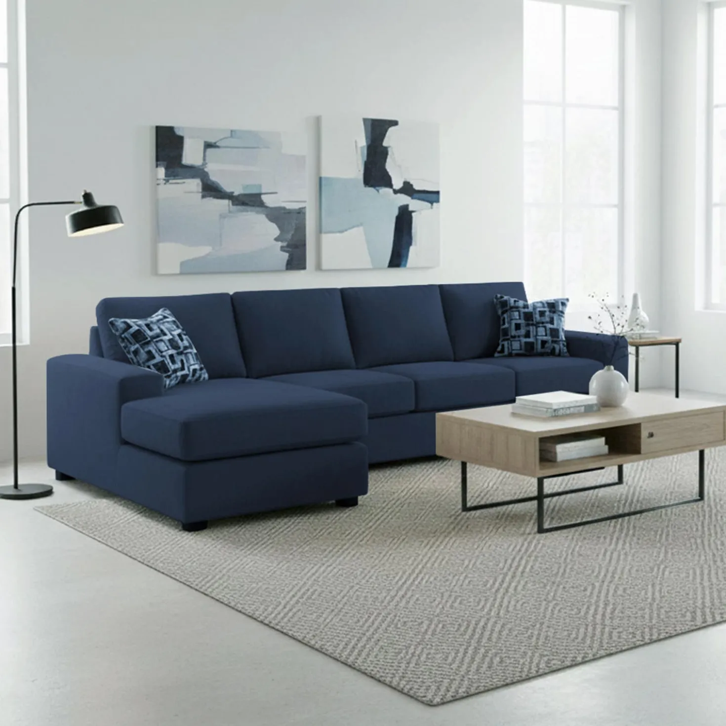 Sectionnel avec chaise longue réversible - bleu
