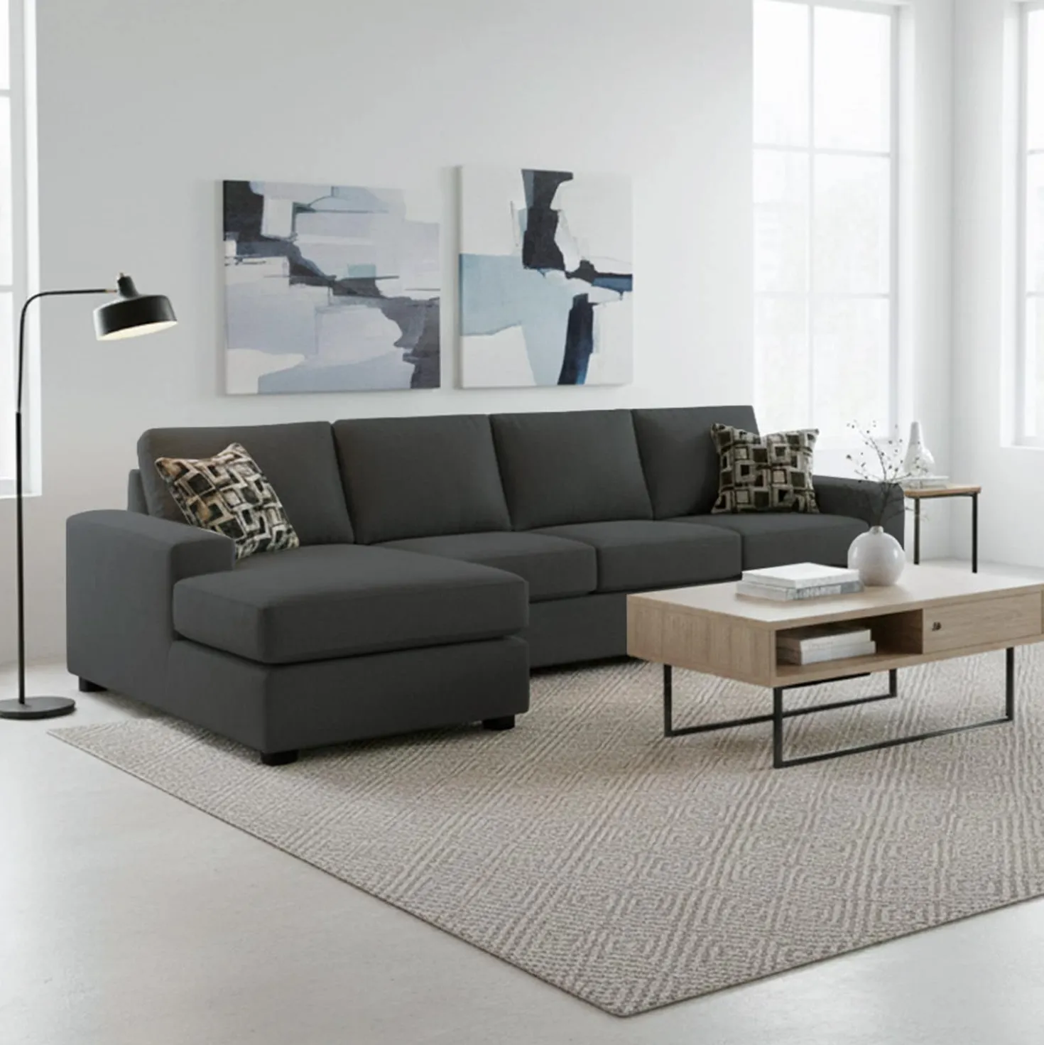 Sectionnel avec chaise longue réversible - gris