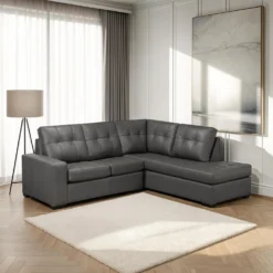 Sectionnel causeuse en cuir véritable - Chaise longue à droite