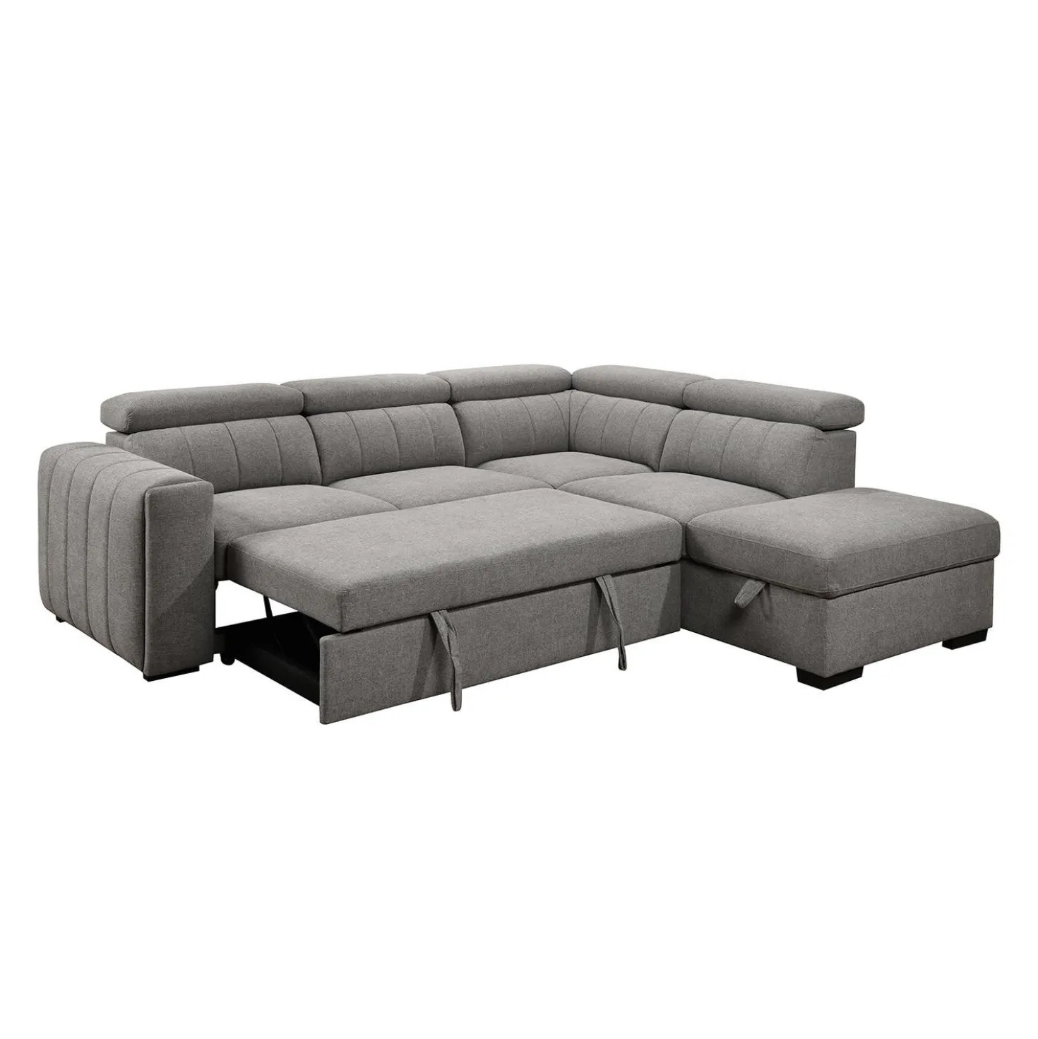 Sectionnel convertible avec chaise longue à droite, appuis-tête ajustables et rangement