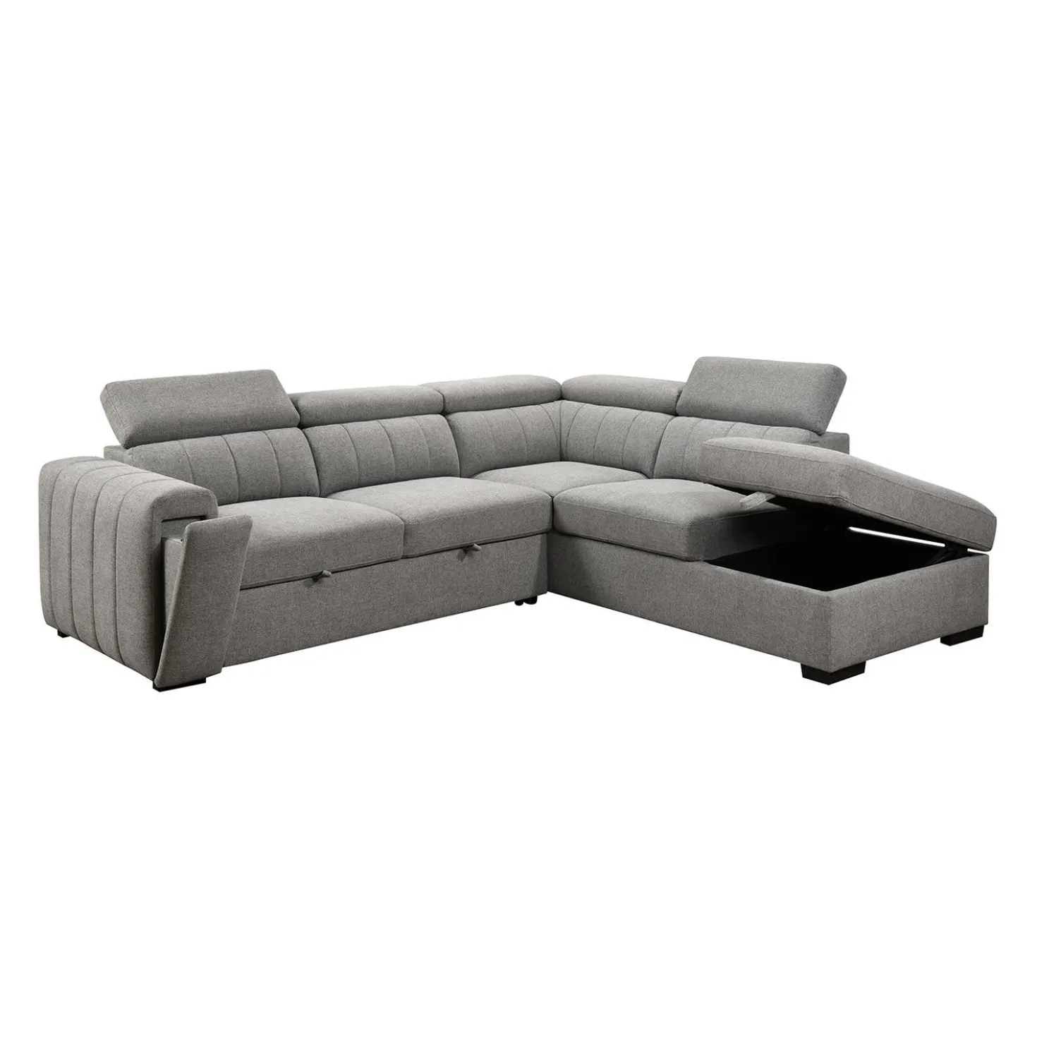 Sectionnel convertible avec chaise longue à droite, appuis-tête ajustables et rangement
