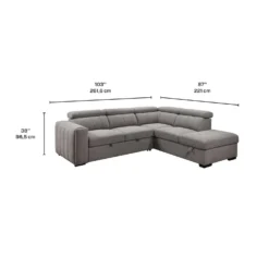 Sectionnel convertible avec chaise longue à droite, appuis-tête ajustables et rangement