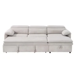 Sectionnel convertible avec chaise longue côté droit et rangement - beige