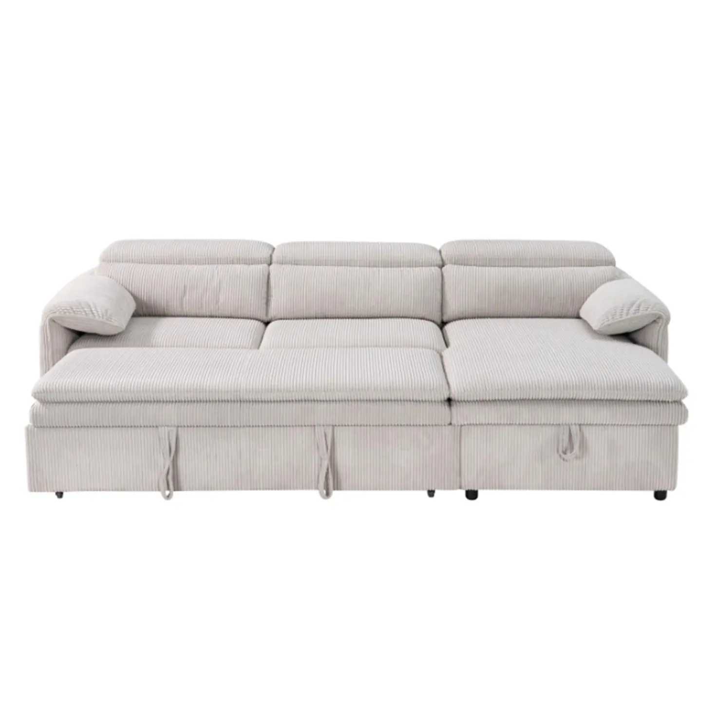 Sectionnel convertible avec chaise longue côté droit et rangement - beige
