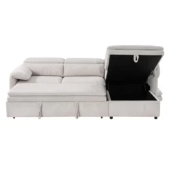 Sectionnel convertible avec chaise longue côté droit et rangement - beige