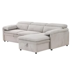 Sectionnel convertible avec chaise longue côté droit et rangement - beige