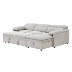 Sectionnel convertible avec chaise longue côté droit et rangement - beige