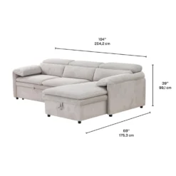 Sectionnel convertible avec chaise longue côté droit et rangement - beige