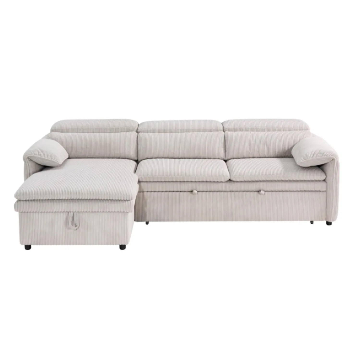 Sectionnel convertible avec chaise longue côté gauche et rangement - beige