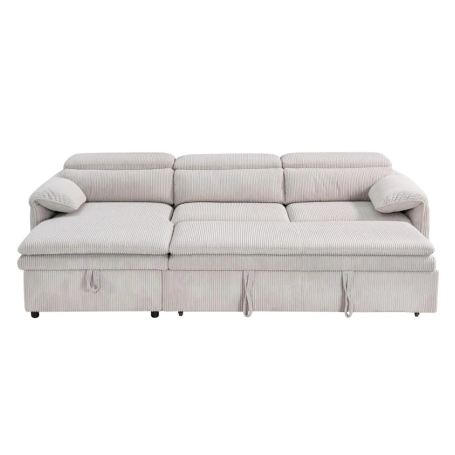 Sectionnel convertible avec chaise longue côté gauche et rangement - beige