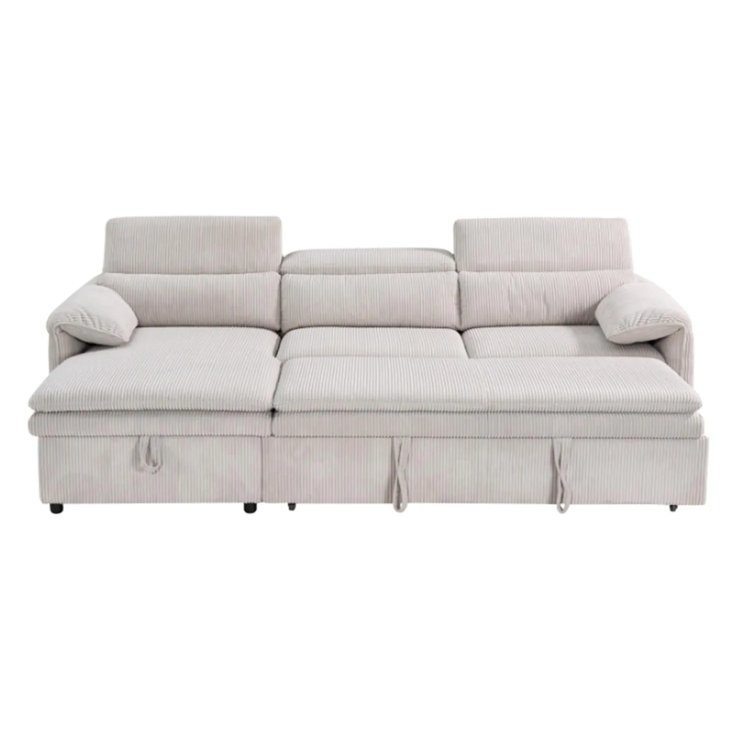 Sectionnel convertible avec chaise longue côté gauche et rangement - beige