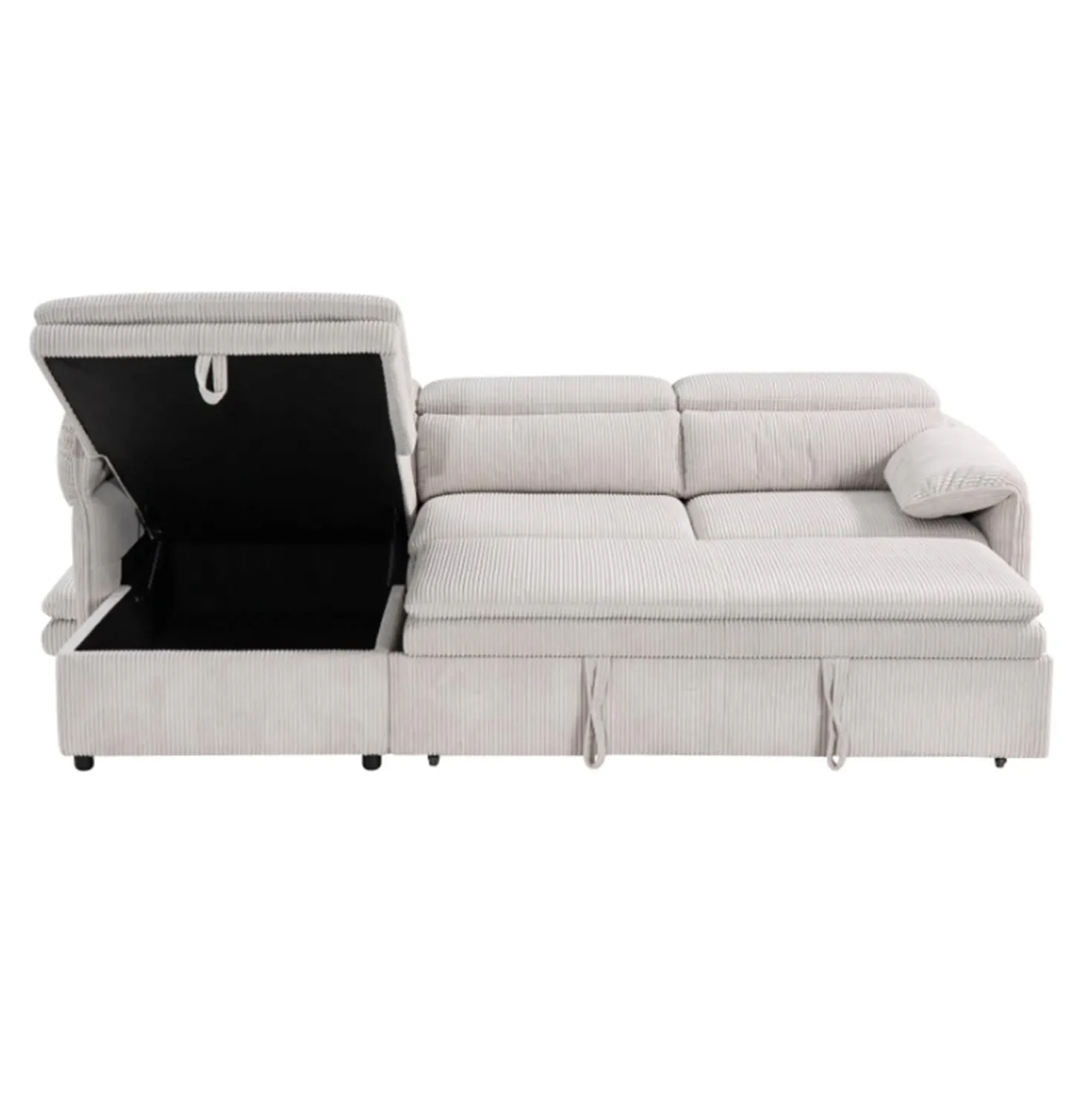 Sectionnel convertible avec chaise longue côté gauche et rangement - beige