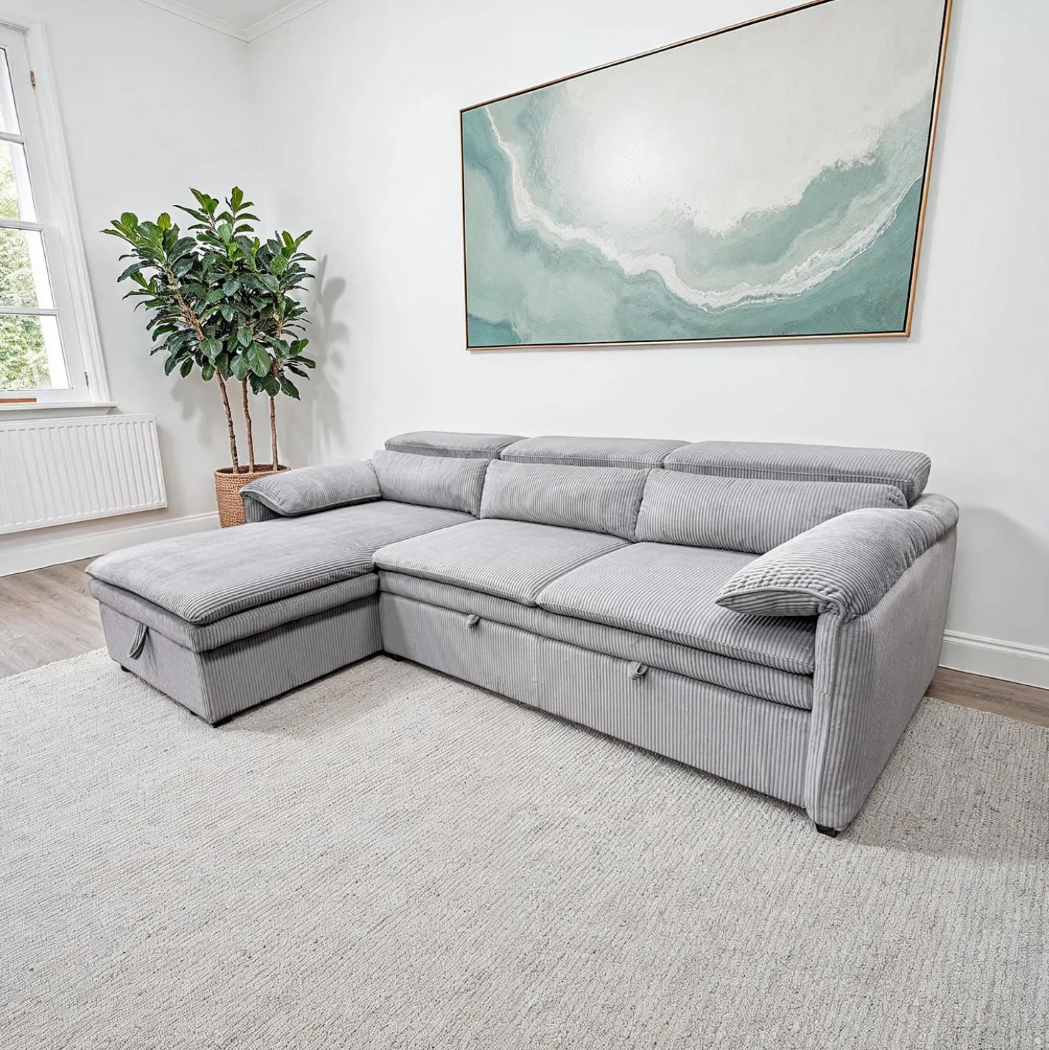 Sectionnel convertible avec chaise longue côté gauche et rangement - gris