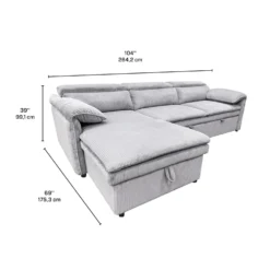 Sectionnel convertible avec chaise longue côté gauche et rangement - gris