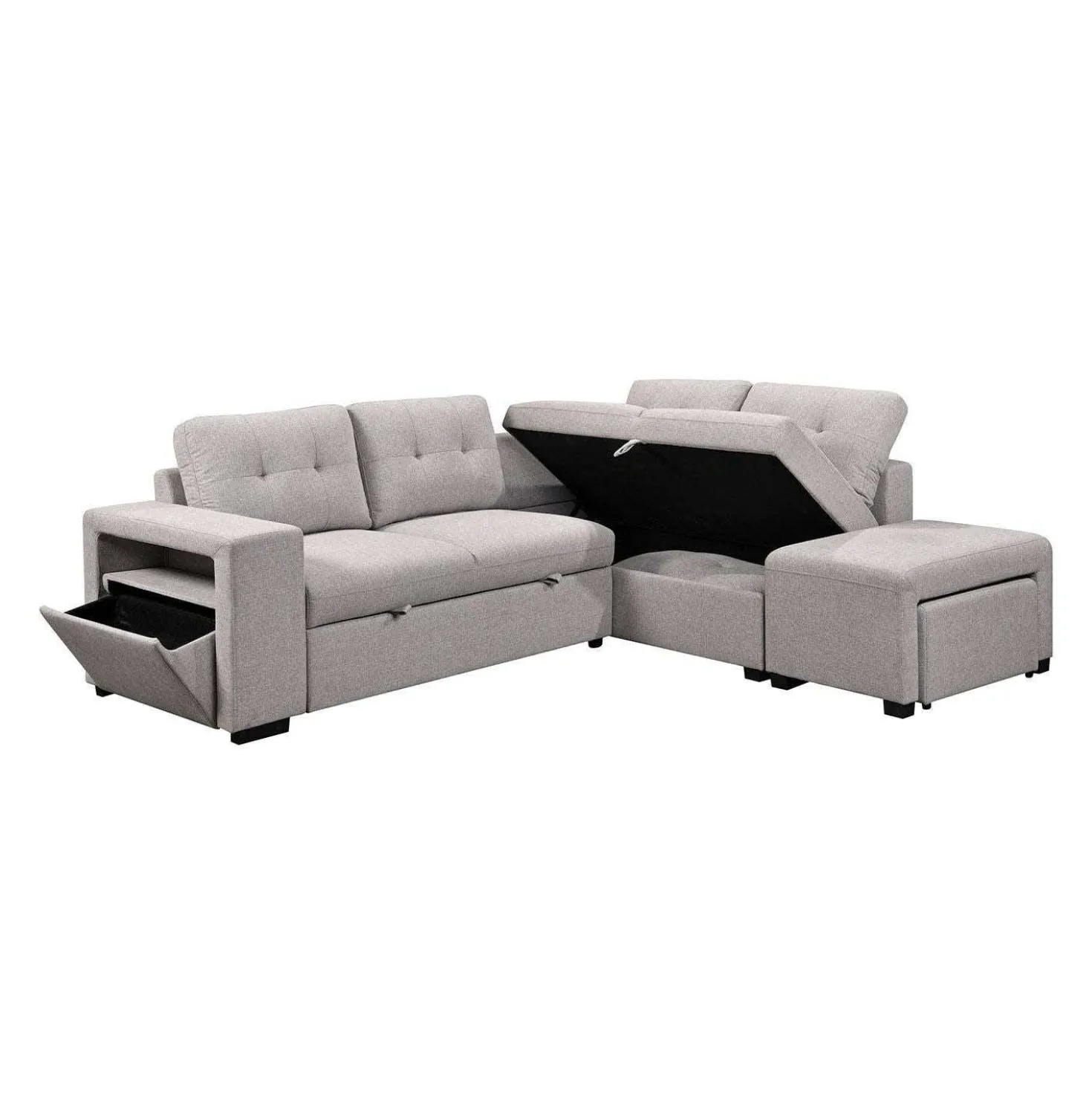 Sectionnel convertible avec chaise longue, rangement et 2 ottomans amovibles