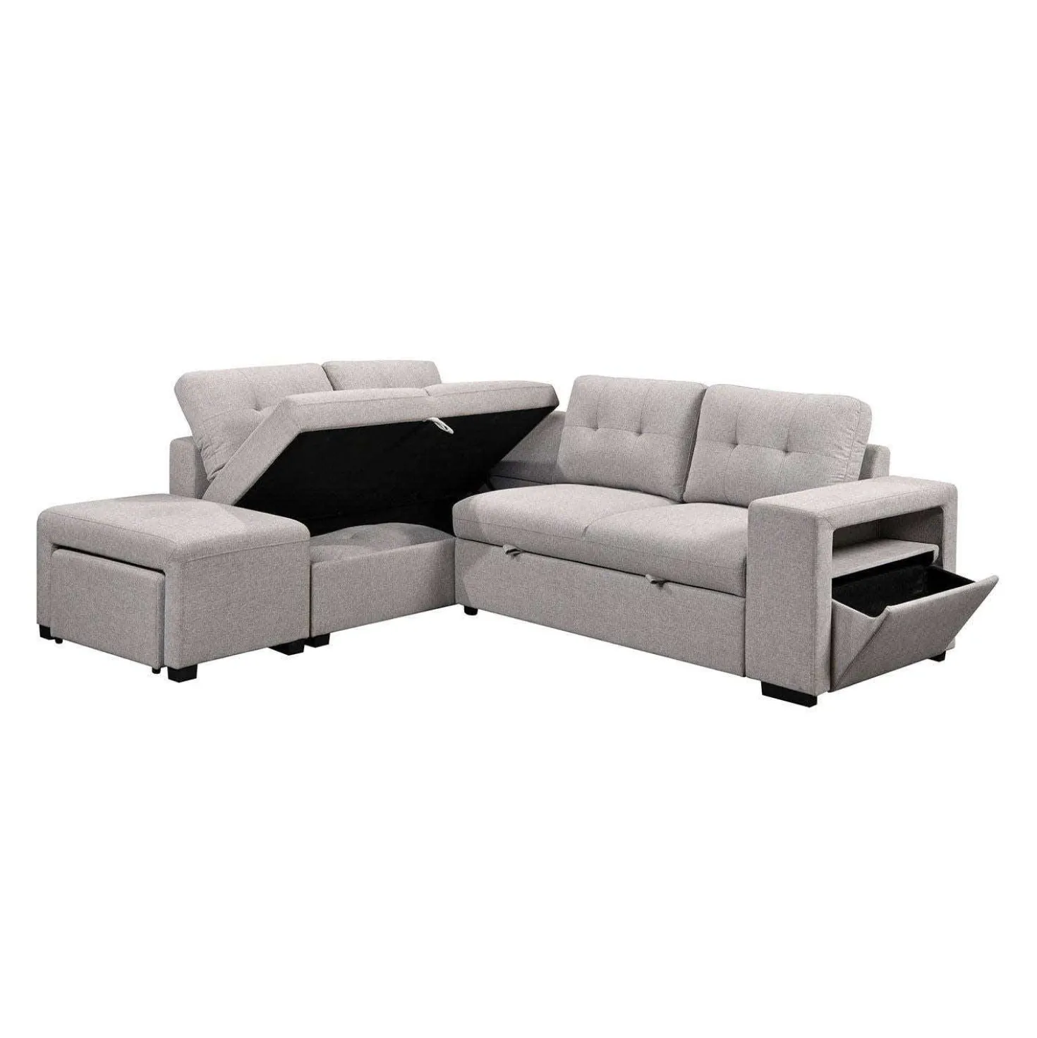 Sectionnel convertible avec chaise longue, rangement et 2 ottomans amovibles