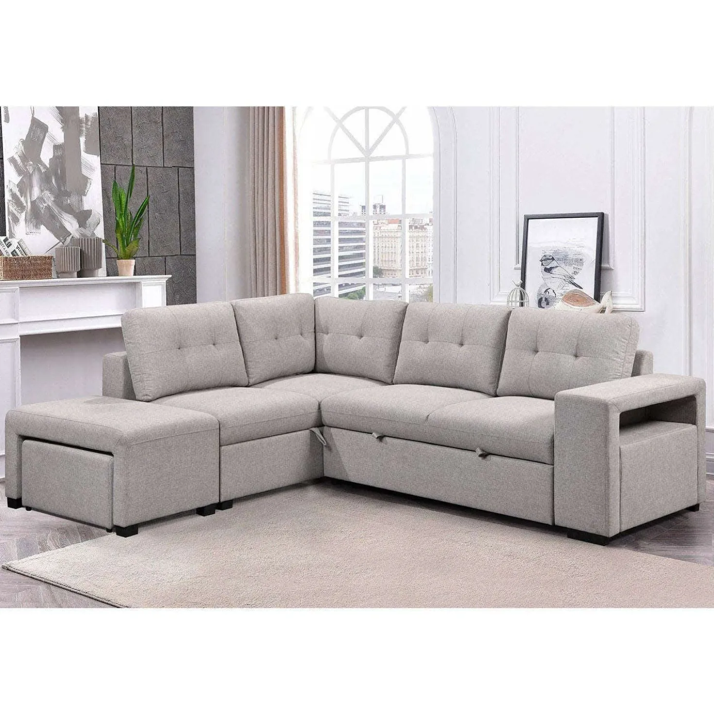 Sectionnel convertible avec chaise longue, rangement et 2 ottomans amovibles