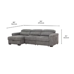 Sectionnel convertible électrique à sièges coulissants et chaise longue avec rangement