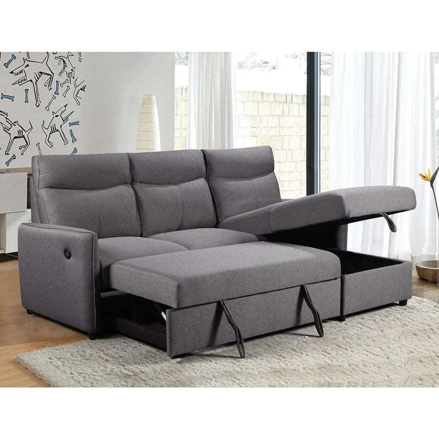 Sectionnel convertible réversible avec prises USB