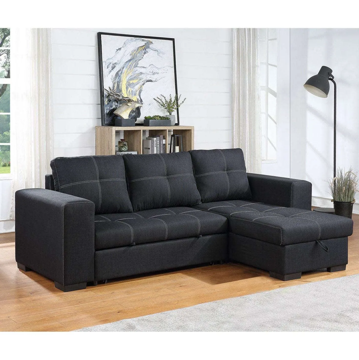 Sectionnel convertible réversible avec rangement