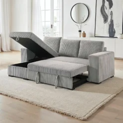 Sectionnel convertible réversible en velours côtelé avec rangement