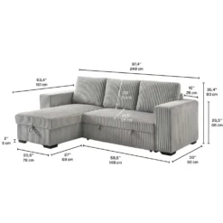 Sectionnel convertible réversible en velours côtelé avec rangement