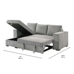 Sectionnel convertible réversible en velours côtelé avec rangement
