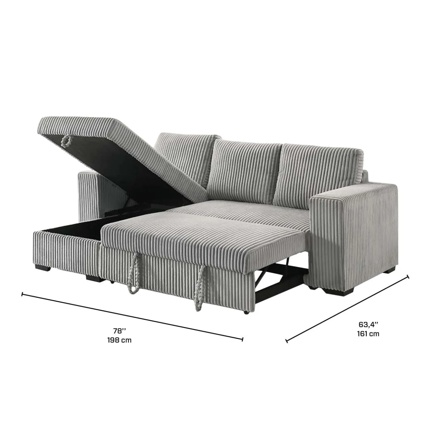 Sectionnel convertible réversible en velours côtelé avec rangement