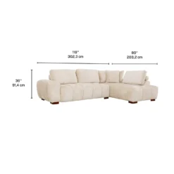 Sectionnel de style guimauve avec chaise longue à droite - crème