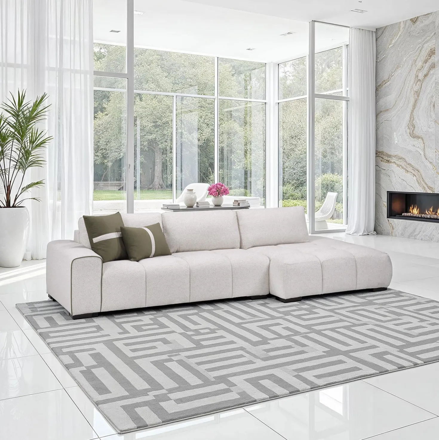 Sectionnel de style guimauve avec chaise longue à droite