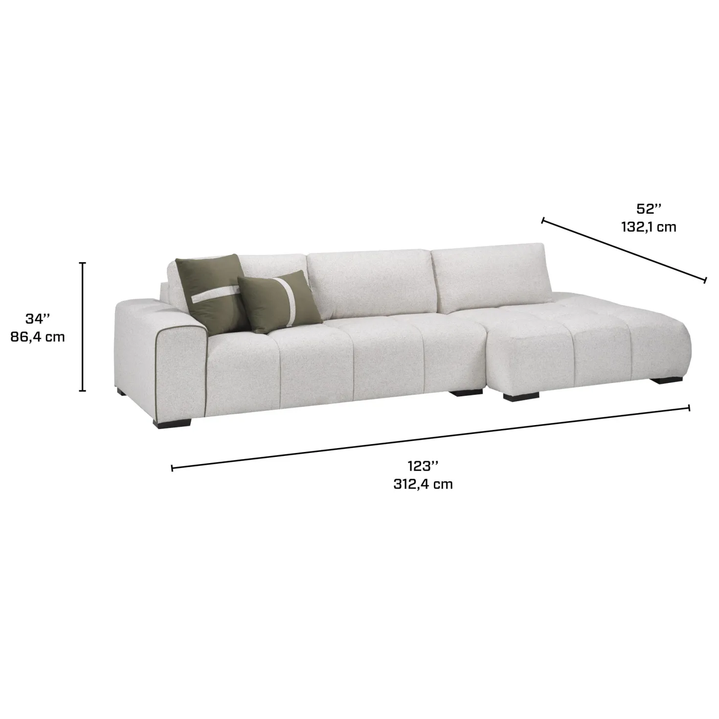 Sectionnel de style guimauve avec chaise longue à droite