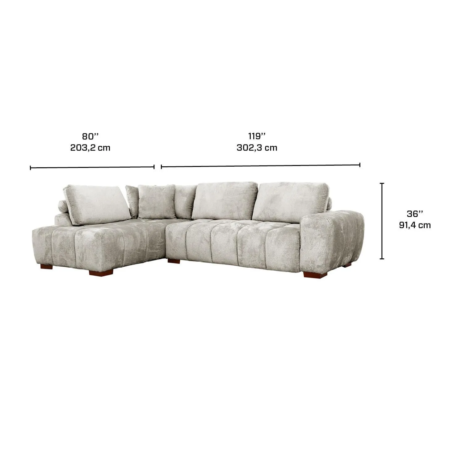Sectionnel de style guimauve avec chaise longue à gauche - gris