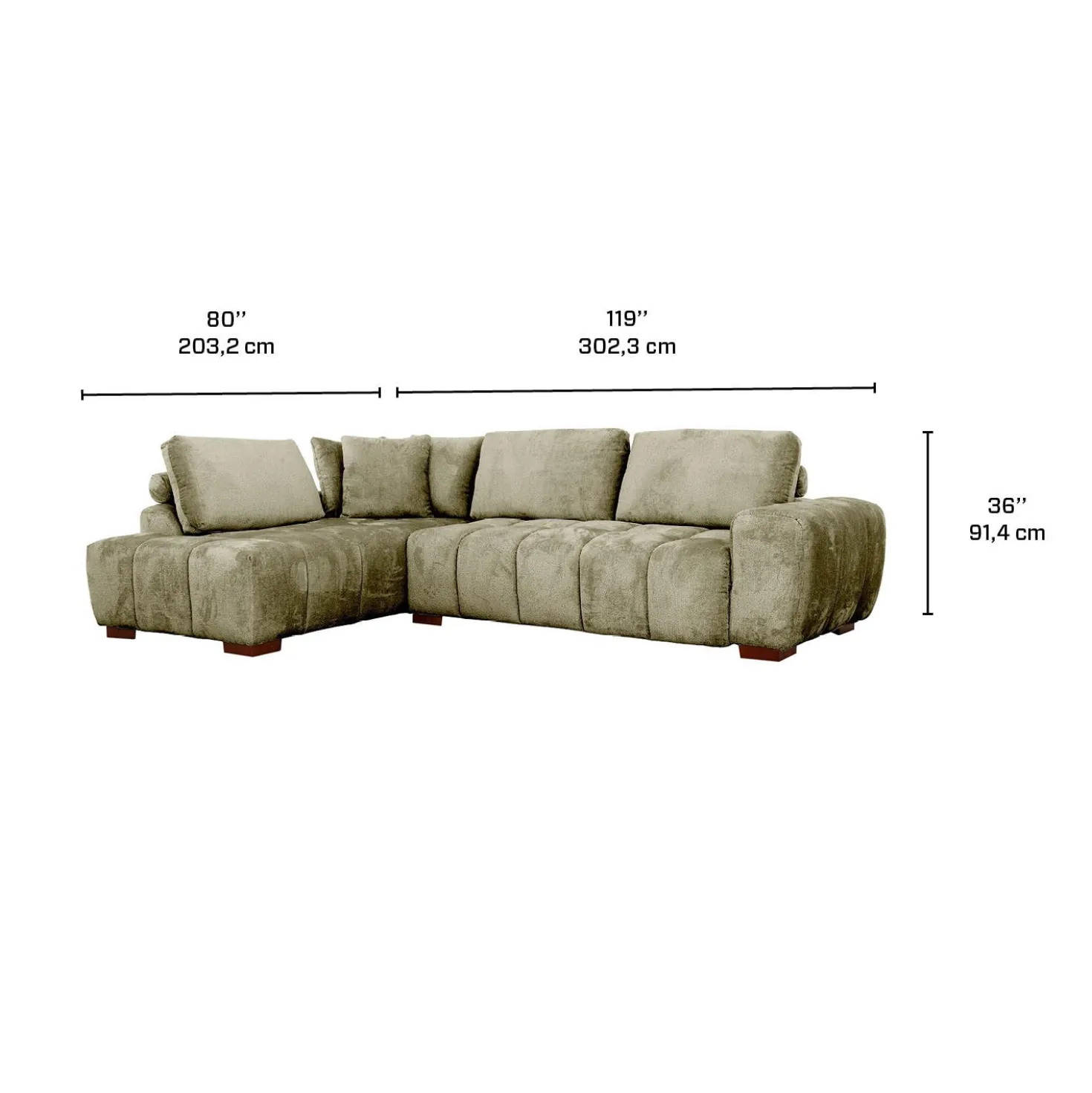 Sectionnel de style guimauve avec chaise longue à gauche - sauge
