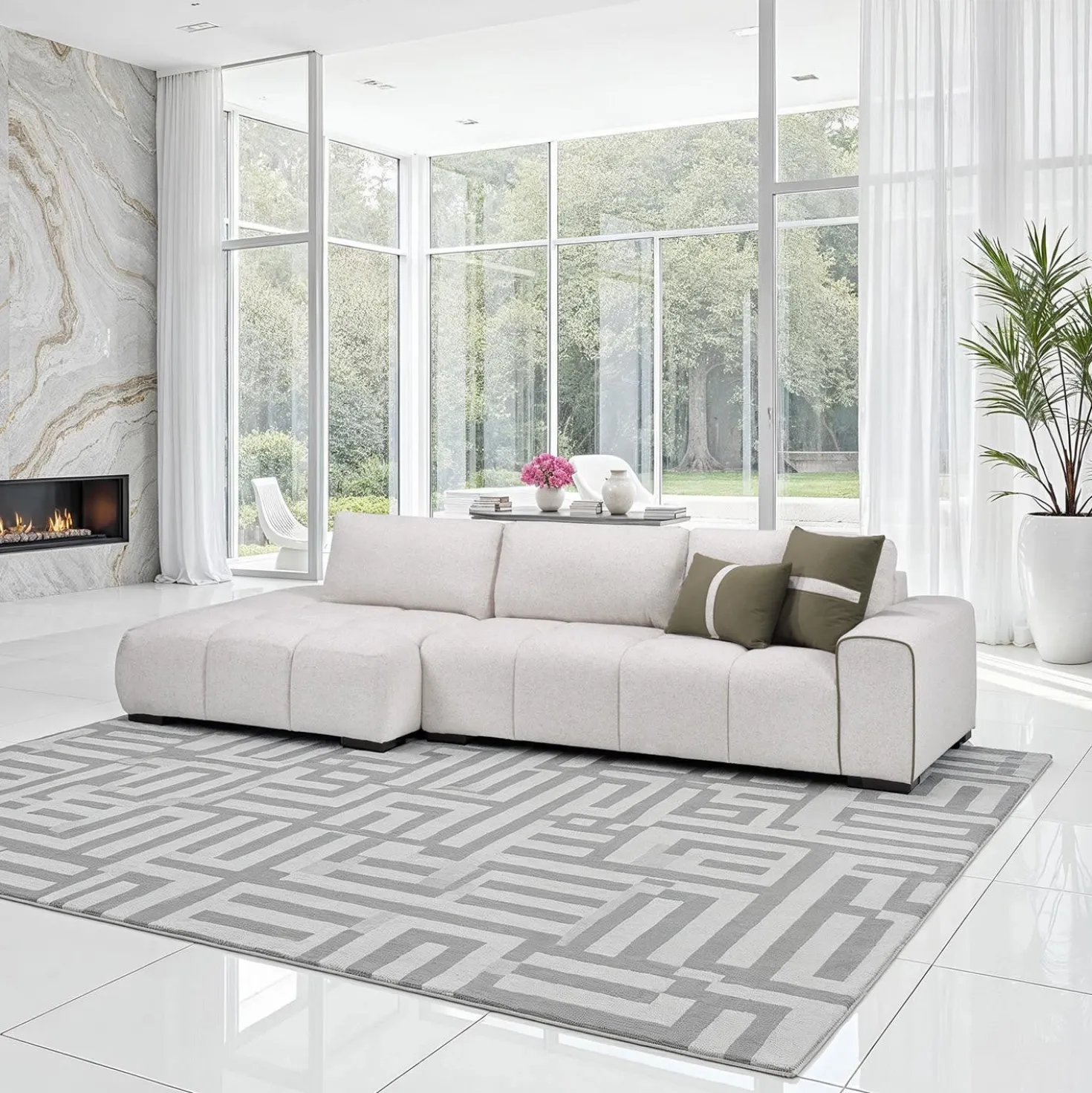 Sectionnel de style guimauve avec chaise longue à gauche