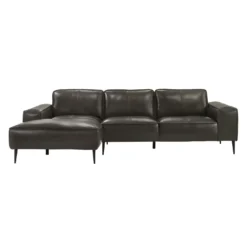 Sectionnel en cuir véritable avec chaise longue à gauche