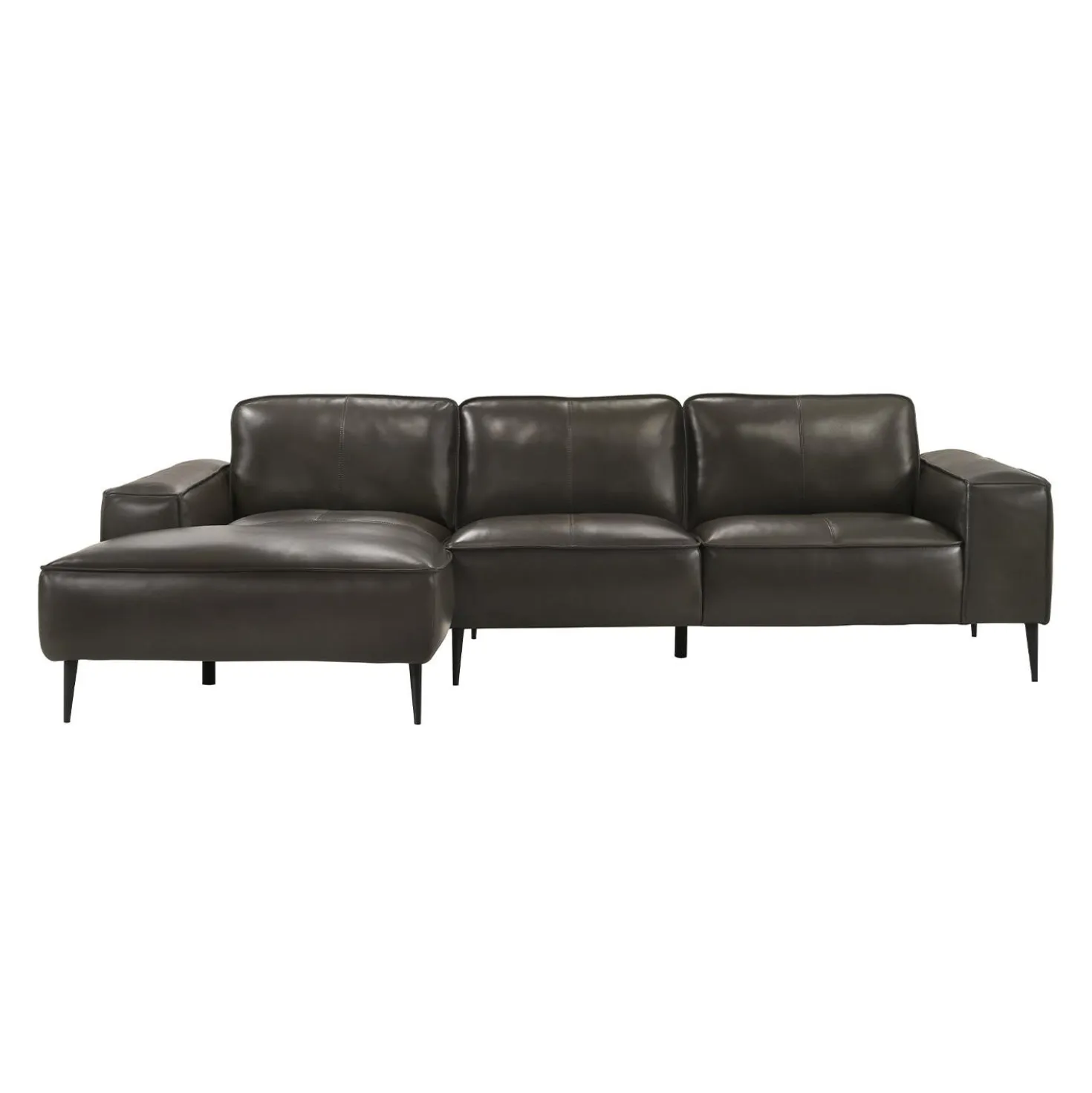 Sectionnel en cuir véritable avec chaise longue à gauche