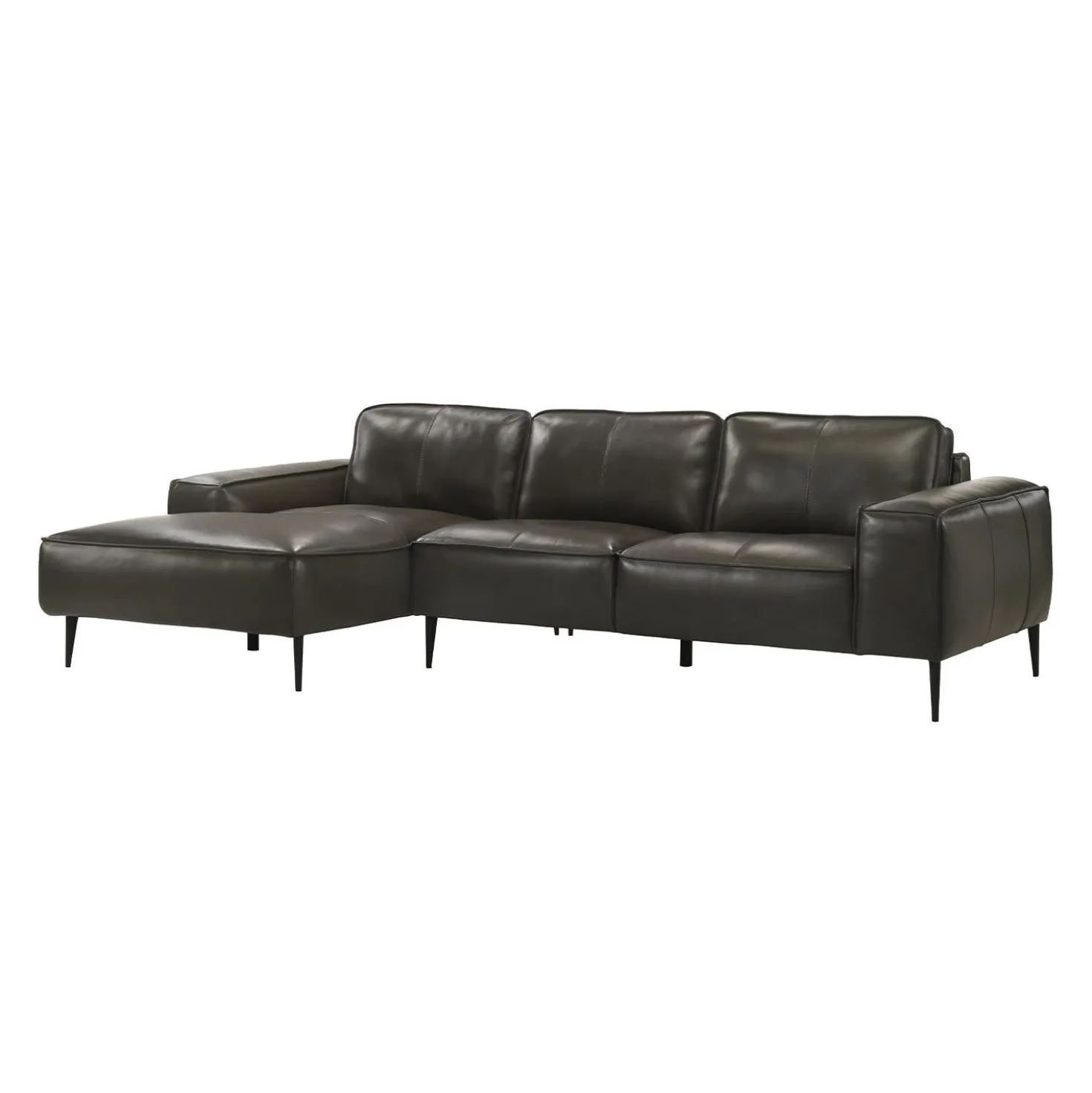 Sectionnel en cuir véritable avec chaise longue à gauche